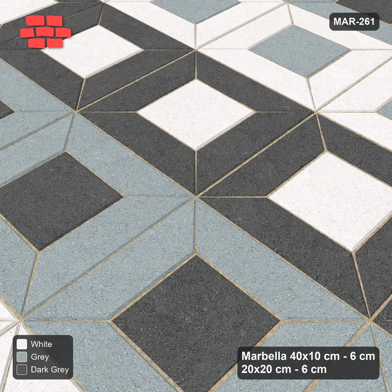 Interlock (Pasco) 40x10 cm · MAR-261 · Three-Tone Frame Rows - Monochrome and Kerb Frame (dark grey-white-grey) · Side view Interlock (Pasco) 40x10 cm · MAR-261 · Three-Tone Frame Rows - Monochrome and Kerb Frame (dark grey-white-grey) · Side view