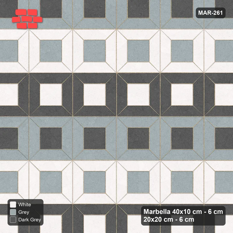 Interlock (Pasco) 40x10 cm · MAR-261 · Three-Tone Frame Rows - Monochrome and Kerb Frame (dark grey-white-grey) · Top view Interlock (Pasco) 40x10 cm · MAR-261 · Three-Tone Frame Rows - Monochrome and Kerb Frame (dark grey-white-grey) · Top view