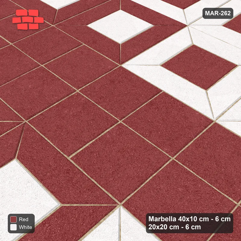 Interlock (Pasco) 40x10 cm · MAR-262 · Diagonal Module Pairs - Burgundy & Ivory with Square Bands (white-red) · Side view Interlock (Pasco) 40x10 cm · MAR-262 · Diagonal Module Pairs - Burgundy & Ivory with Square Bands (white-red) · Side view