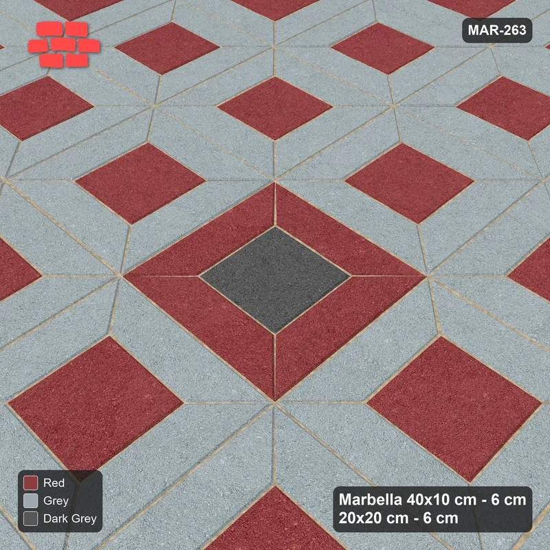 Interlock (Pasco) 40x10 cm · MAR-263 · Three-Tone Medallion - Urban Brick (grey-red-dark grey) · Side view Interlock (Pasco) 40x10 cm · MAR-263 · Three-Tone Medallion - Urban Brick (grey-red-dark grey) · Side view