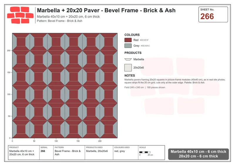 Interlock (Pasco) 40x10 cm · MAR-266 · Bevel Frame - Brick & Ash · Laying plan Interlock (Pasco) 40x10 cm · MAR-266 · Bevel Frame - Brick & Ash · Laying plan