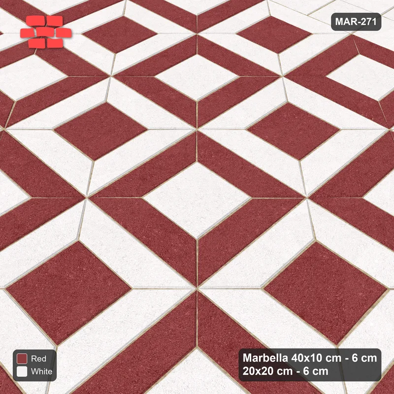 Interlock (Pasco) 40x10 cm · MAR-271 · Module Checkerboard - Burgundy & Ivory with Square Bands (white-red) · Side view Interlock (Pasco) 40x10 cm · MAR-271 · Module Checkerboard - Burgundy & Ivory with Square Bands (white-red) · Side view