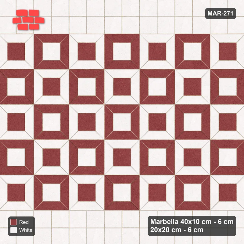 Interlock (Pasco) 40x10 cm · MAR-271 · Module Checkerboard - Burgundy & Ivory with Square Bands (white-red) · Top view Interlock (Pasco) 40x10 cm · MAR-271 · Module Checkerboard - Burgundy & Ivory with Square Bands (white-red) · Top view