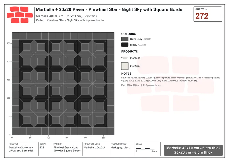 Interlock (Pasco) 40x10 cm · MAR-272 · Pinwheel Star - Night Sky with Square Border · Laying plan Interlock (Pasco) 40x10 cm · MAR-272 · Pinwheel Star - Night Sky with Square Border · Laying plan