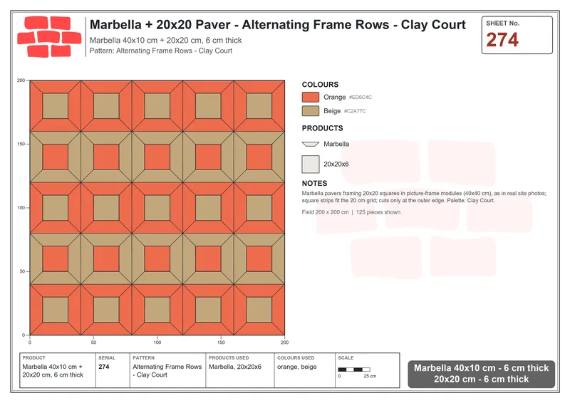Interlock (Pasco) 40x10 cm · MAR-274 · Alternating Frame Rows - Clay Court · Laying plan Interlock (Pasco) 40x10 cm · MAR-274 · Alternating Frame Rows - Clay Court · Laying plan
