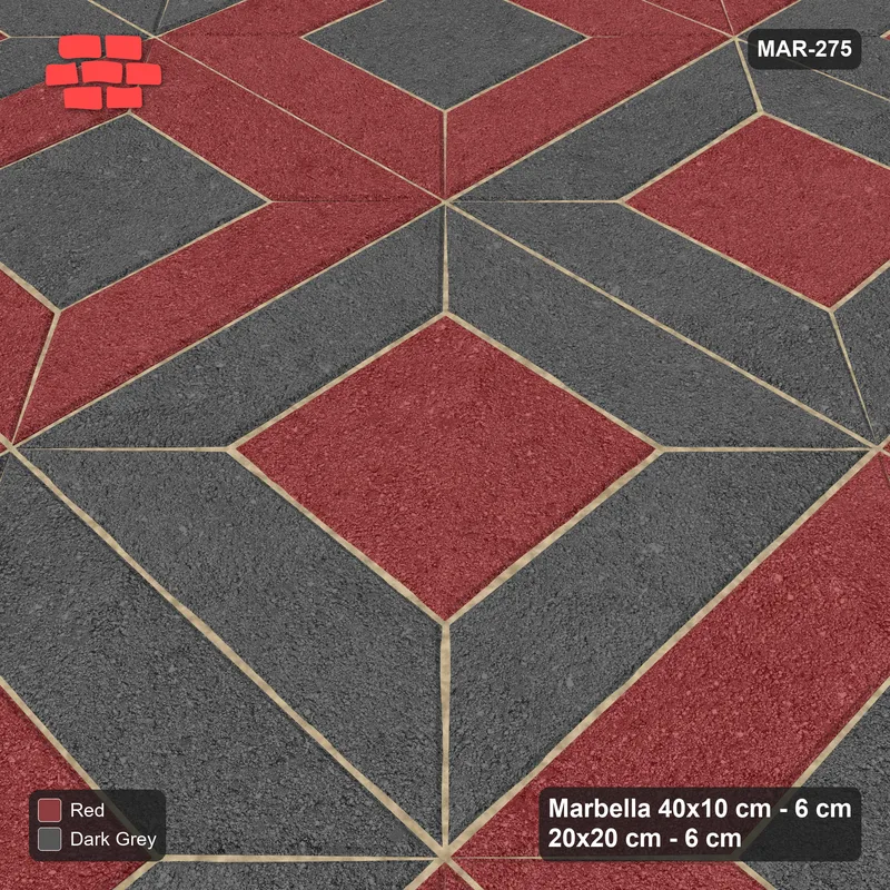 Interlock (Pasco) 40x10 cm · MAR-275 · Alternating Frame Columns - Rust & Charcoal and Kerb Frame (dark grey-red) · Side view Interlock (Pasco) 40x10 cm · MAR-275 · Alternating Frame Columns - Rust & Charcoal and Kerb Frame (dark grey-red) · Side view