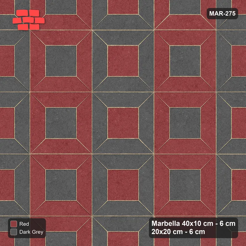 Interlock (Pasco) 40x10 cm · MAR-275 · Alternating Frame Columns - Rust & Charcoal and Kerb Frame (dark grey-red) · Top view Interlock (Pasco) 40x10 cm · MAR-275 · Alternating Frame Columns - Rust & Charcoal and Kerb Frame (dark grey-red) · Top view