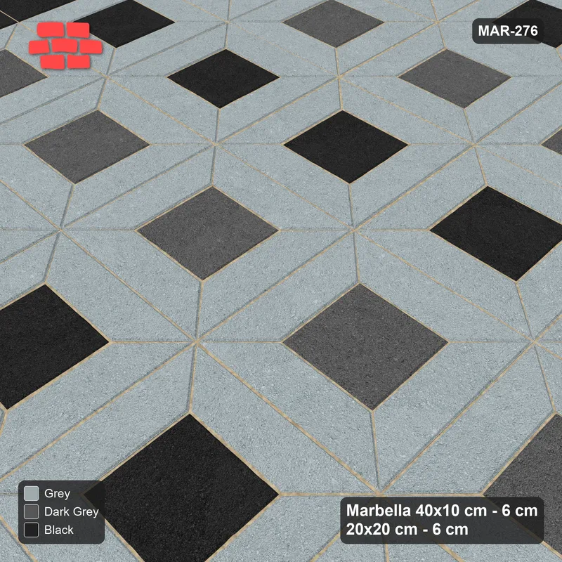 Interlock (Pasco) 40x10 cm · MAR-276 · Alternating Centre Rows - Graphite Scale with Square Columns (grey-black-dark grey) · Side view Interlock (Pasco) 40x10 cm · MAR-276 · Alternating Centre Rows - Graphite Scale with Square Columns (grey-black-dark grey) · Side view