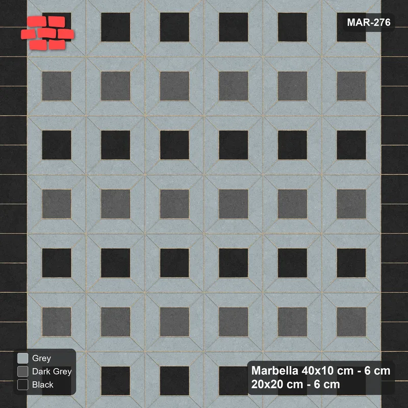 Interlock (Pasco) 40x10 cm · MAR-276 · Alternating Centre Rows - Graphite Scale with Square Columns (grey-black-dark grey) · Top view Interlock (Pasco) 40x10 cm · MAR-276 · Alternating Centre Rows - Graphite Scale with Square Columns (grey-black-dark grey) · Top view