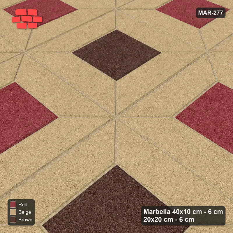 Interlock (Pasco) 40x10 cm · MAR-277 · Alternating Centre Checker - Tuscany (beige-red-brown) · Side view Interlock (Pasco) 40x10 cm · MAR-277 · Alternating Centre Checker - Tuscany (beige-red-brown) · Side view