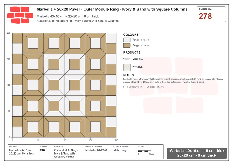 Interlock (Pasco) 40x10 cm · MAR-278 · Outer Module Ring - Ivory & Sand with Square Columns · Laying plan Interlock (Pasco) 40x10 cm · MAR-278 · Outer Module Ring - Ivory & Sand with Square Columns · Laying plan