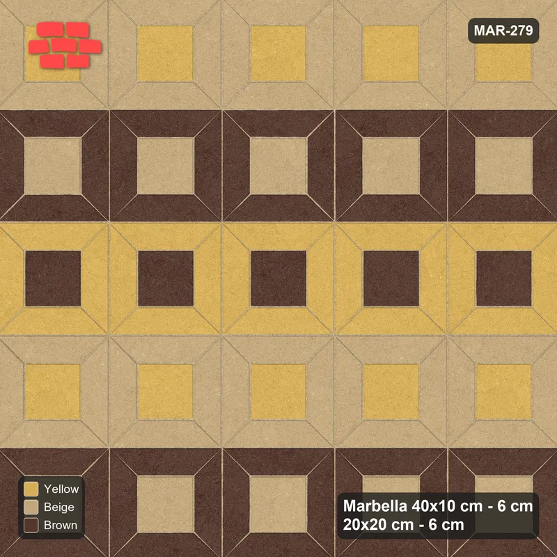 Interlock (Pasco) 40x10 cm · MAR-279 · Three-Tone Frame Rows - Harvest Gold (brown-beige-yellow) · Top view Interlock (Pasco) 40x10 cm · MAR-279 · Three-Tone Frame Rows - Harvest Gold (brown-beige-yellow) · Top view
