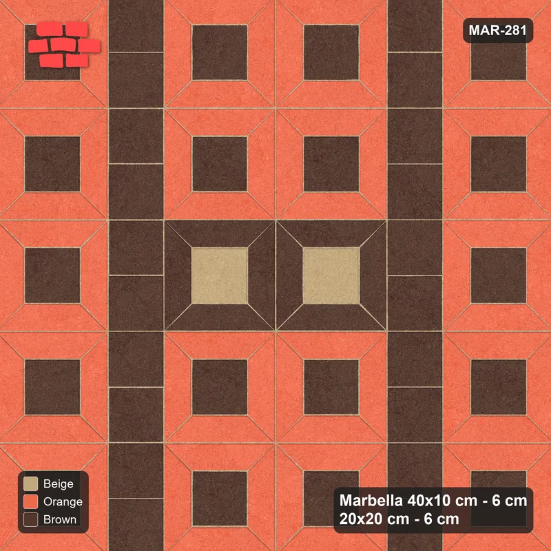 Interlock (Pasco) 40x10 cm · MAR-281 · Three-Tone Medallion - Autumn with Square Columns (orange-brown-beige) · Top view Interlock (Pasco) 40x10 cm · MAR-281 · Three-Tone Medallion - Autumn with Square Columns (orange-brown-beige) · Top view