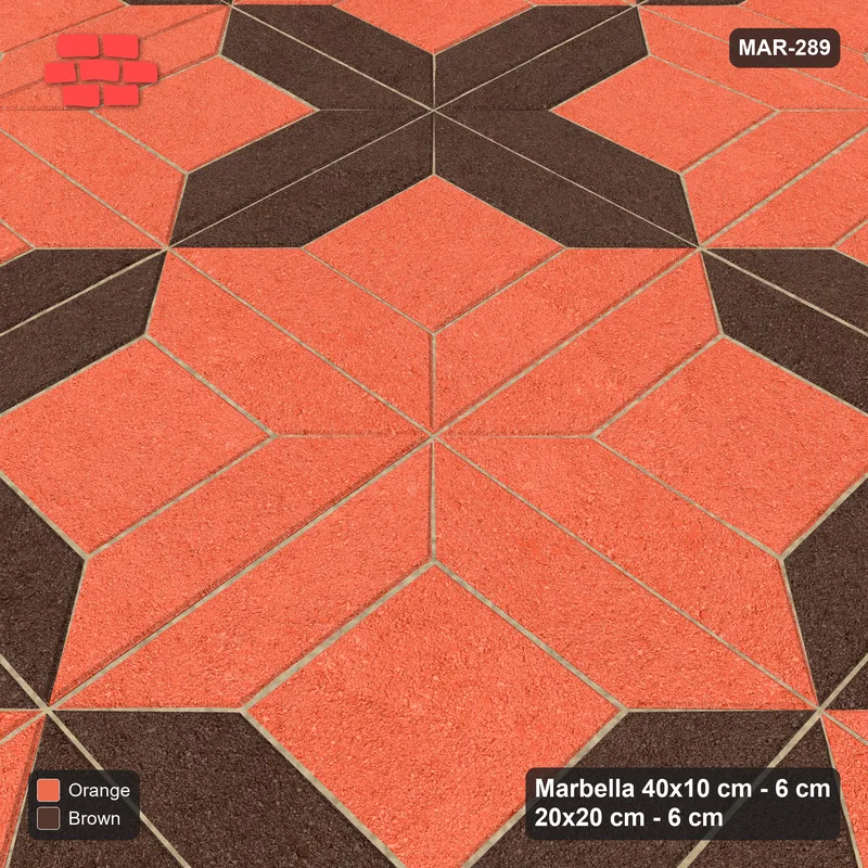 Interlock (Pasco) 40x10 cm · MAR-289 · Pinwheel Star - Burnt Clay and Kerb Frame · Side view Interlock (Pasco) 40x10 cm · MAR-289 · Pinwheel Star - Burnt Clay and Kerb Frame · Side view