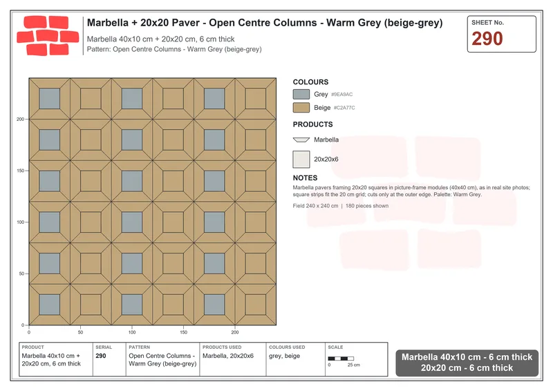 Interlock (Pasco) 40x10 cm · MAR-290 · Open Centre Columns - Warm Grey (beige-grey) · Laying plan Interlock (Pasco) 40x10 cm · MAR-290 · Open Centre Columns - Warm Grey (beige-grey) · Laying plan