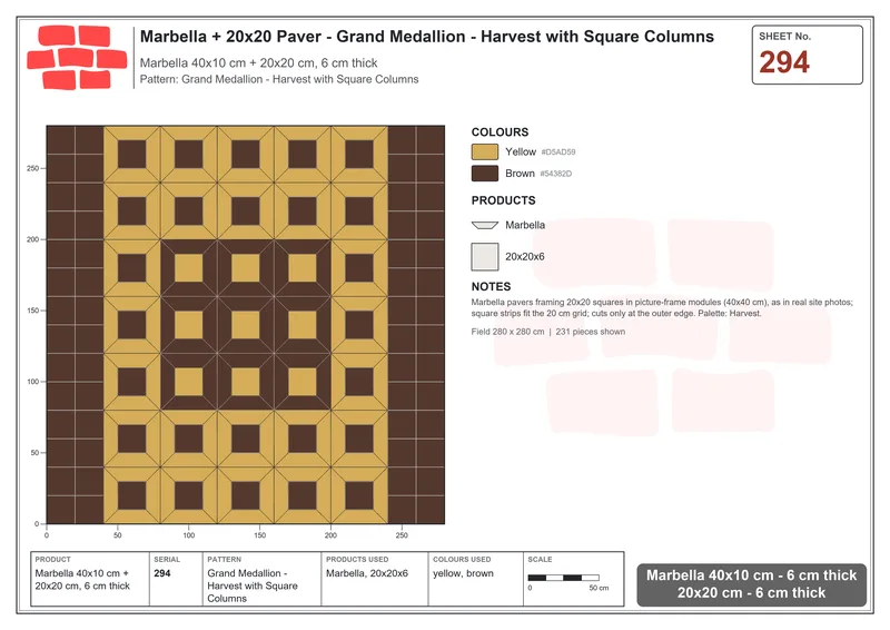 Interlock (Pasco) 40x10 cm · MAR-294 · Grand Medallion - Harvest with Square Columns · Laying plan Interlock (Pasco) 40x10 cm · MAR-294 · Grand Medallion - Harvest with Square Columns · Laying plan
