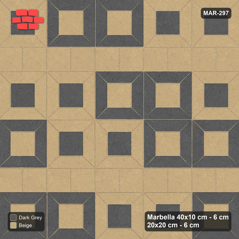 Interlock (Pasco) 40x10 cm · MAR-297 · Diagonal Module Pairs - Stone & Earth with Square Bands · Top view Interlock (Pasco) 40x10 cm · MAR-297 · Diagonal Module Pairs - Stone & Earth with Square Bands · Top view