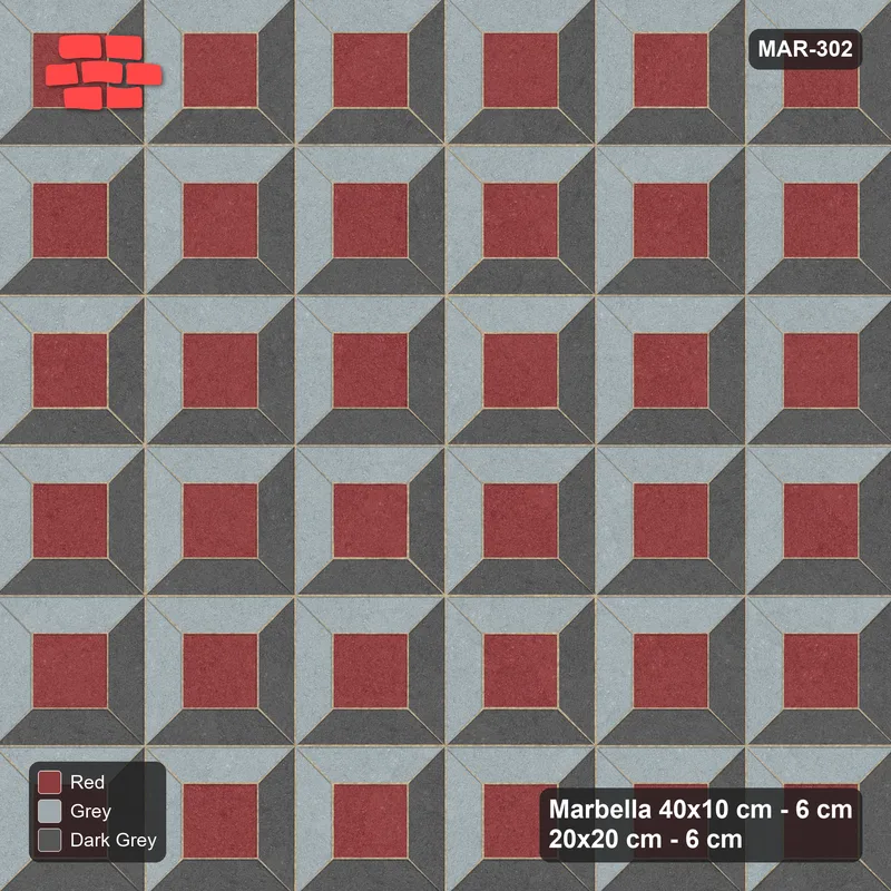 Interlock (Pasco) 40x10 cm · MAR-302 · Three-Tone Corner-Lit Frame - Urban Brick (grey-dark grey-red) · Top view Interlock (Pasco) 40x10 cm · MAR-302 · Three-Tone Corner-Lit Frame - Urban Brick (grey-dark grey-red) · Top view