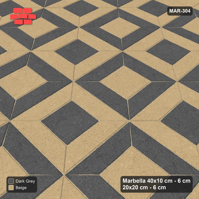 Interlock (Pasco) 40x10 cm · MAR-304 · Module Checkerboard - Stone & Earth with Square Bands · Side view Interlock (Pasco) 40x10 cm · MAR-304 · Module Checkerboard - Stone & Earth with Square Bands · Side view