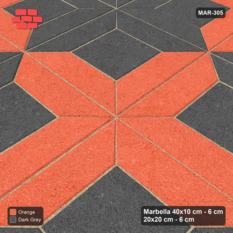 Interlock (Pasco) 40x10 cm · MAR-305 · Pinwheel Star - Ember (dark grey-orange) · Side view Interlock (Pasco) 40x10 cm · MAR-305 · Pinwheel Star - Ember (dark grey-orange) · Side view