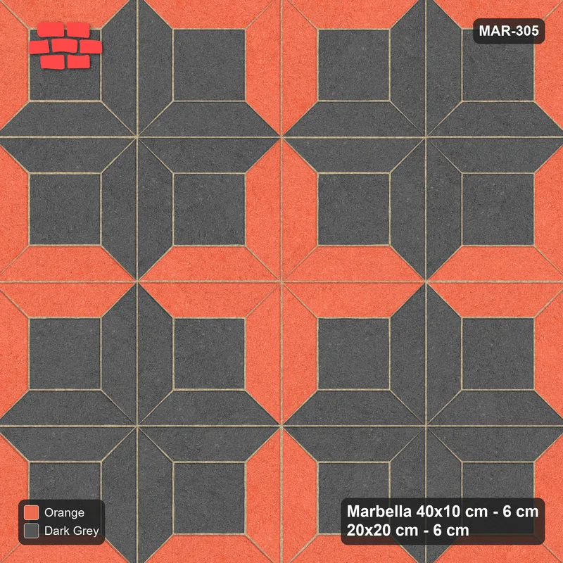 Interlock (Pasco) 40x10 cm · MAR-305 · Pinwheel Star - Ember (dark grey-orange) · Top view Interlock (Pasco) 40x10 cm · MAR-305 · Pinwheel Star - Ember (dark grey-orange) · Top view