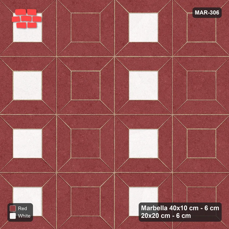 Interlock (Pasco) 40x10 cm · MAR-306 · Open Centre Columns - Burgundy & Ivory · Top view Interlock (Pasco) 40x10 cm · MAR-306 · Open Centre Columns - Burgundy & Ivory · Top view