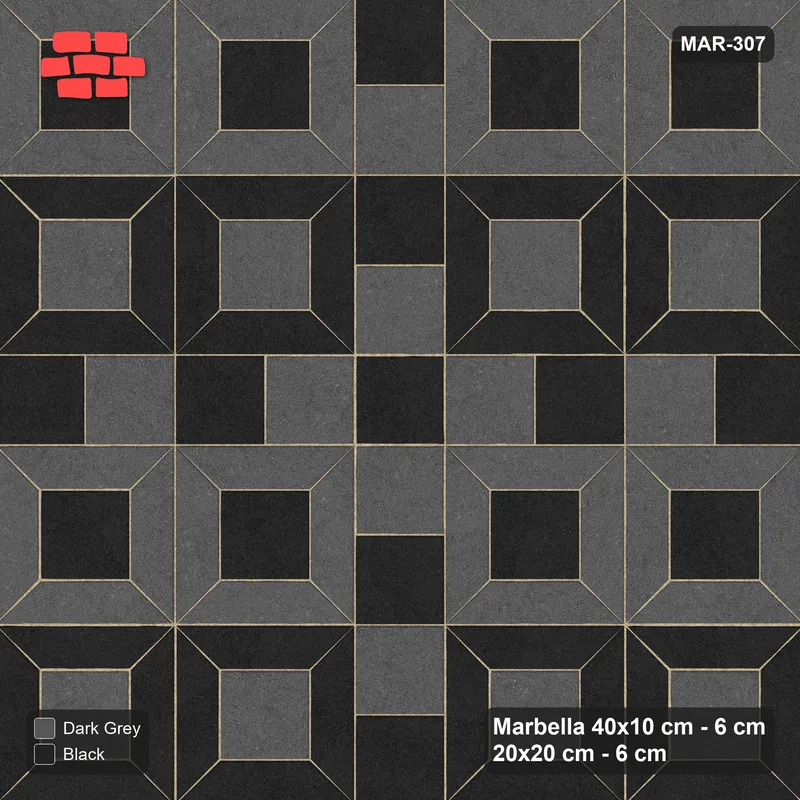 Interlock (Pasco) 40x10 cm · MAR-307 · Alternating Frame Rows - Night Sky with Square Strip (black-dark grey) · Top view Interlock (Pasco) 40x10 cm · MAR-307 · Alternating Frame Rows - Night Sky with Square Strip (black-dark grey) · Top view