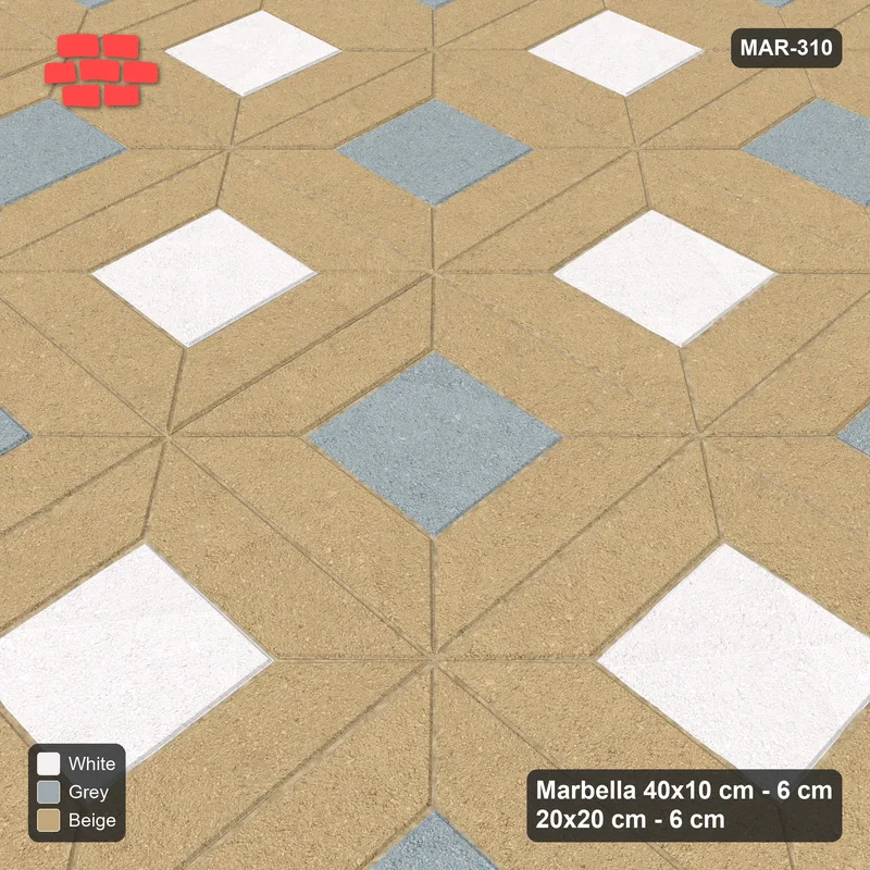 Interlock (Pasco) 40x10 cm · MAR-310 · Alternating Centre Checker - Coastal and Kerb Frame (beige-grey-white) · Side view Interlock (Pasco) 40x10 cm · MAR-310 · Alternating Centre Checker - Coastal and Kerb Frame (beige-grey-white) · Side view