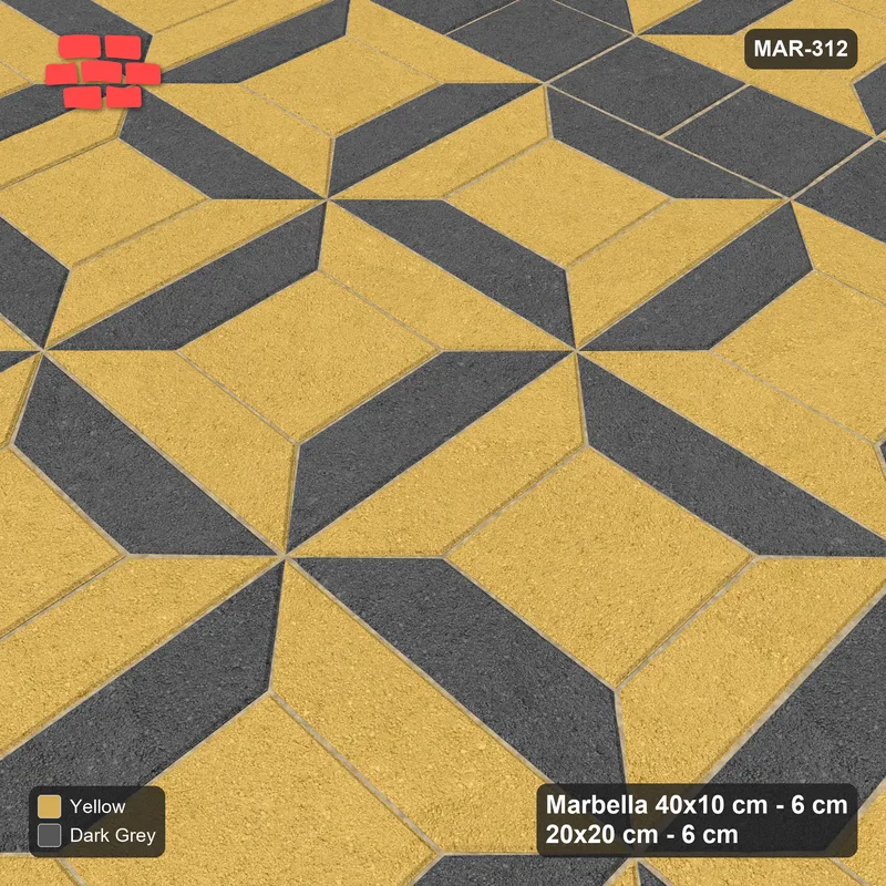 Interlock (Pasco) 40x10 cm · MAR-312 · Bevel Checkerboard - Mustard Slate with Square Bands · Side view Interlock (Pasco) 40x10 cm · MAR-312 · Bevel Checkerboard - Mustard Slate with Square Bands · Side view