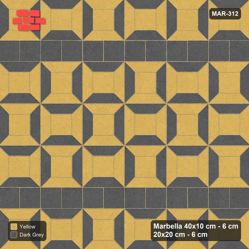 Interlock (Pasco) 40x10 cm · MAR-312 · Bevel Checkerboard - Mustard Slate with Square Bands · Top view Interlock (Pasco) 40x10 cm · MAR-312 · Bevel Checkerboard - Mustard Slate with Square Bands · Top view