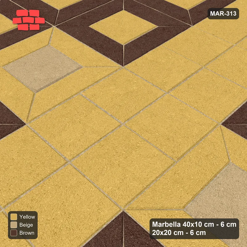 Interlock (Pasco) 40x10 cm · MAR-313 · Three-Tone Medallion - Harvest Gold with Square Columns (brown-yellow-beige) · Side view Interlock (Pasco) 40x10 cm · MAR-313 · Three-Tone Medallion - Harvest Gold with Square Columns (brown-yellow-beige) · Side view