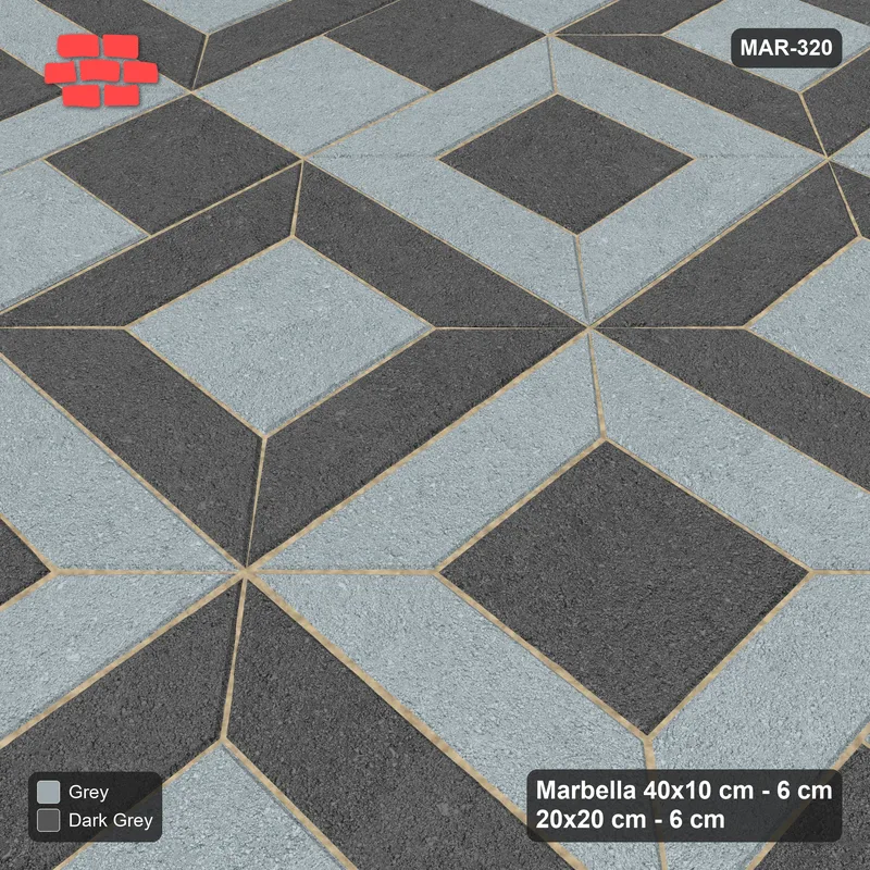 Interlock (Pasco) 40x10 cm · MAR-320 · Module Checkerboard - Charcoal Edge with Square Columns · Side view Interlock (Pasco) 40x10 cm · MAR-320 · Module Checkerboard - Charcoal Edge with Square Columns · Side view