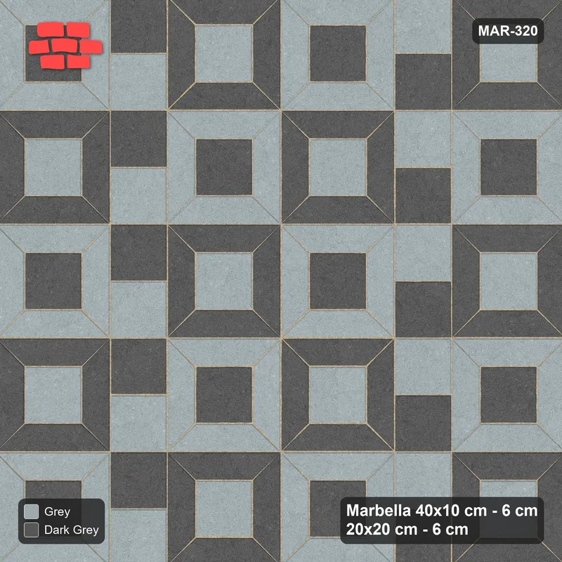 Interlock (Pasco) 40x10 cm · MAR-320 · Module Checkerboard - Charcoal Edge with Square Columns · Top view Interlock (Pasco) 40x10 cm · MAR-320 · Module Checkerboard - Charcoal Edge with Square Columns · Top view