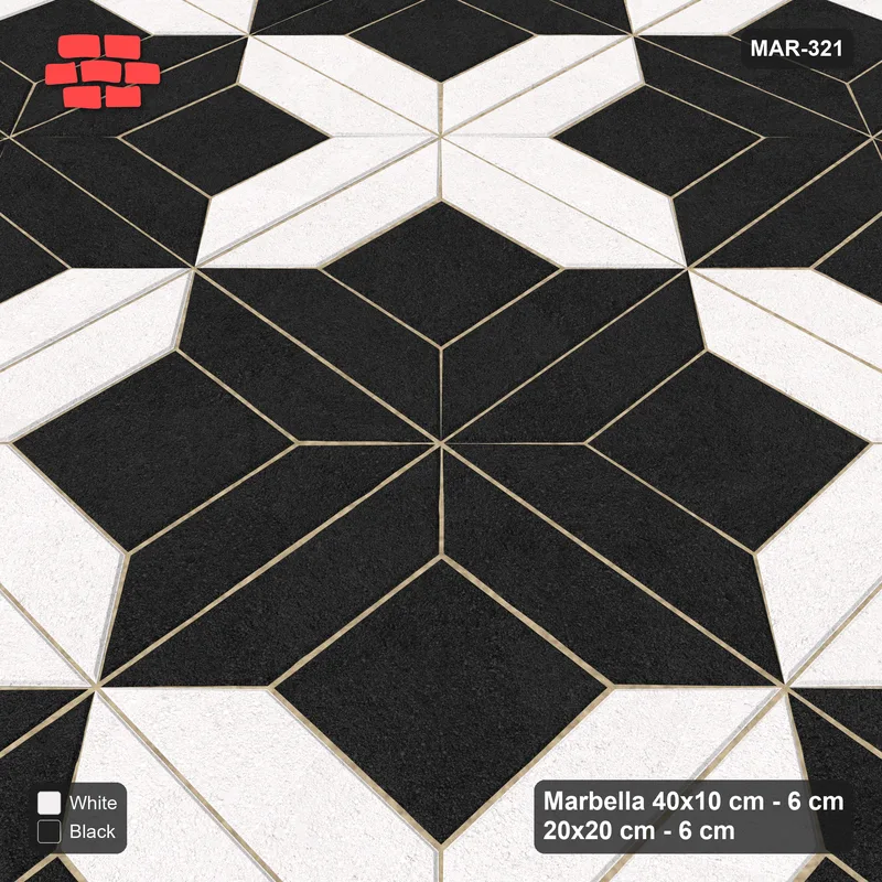 Interlock (Pasco) 40x10 cm · MAR-321 · Pinwheel Star - Contrast (black-white) · Side view Interlock (Pasco) 40x10 cm · MAR-321 · Pinwheel Star - Contrast (black-white) · Side view