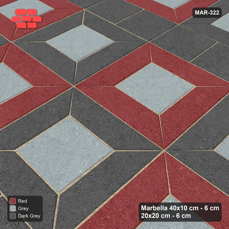 Interlock (Pasco) 40x10 cm · MAR-322 · Three-Tone Module Checkerboard - Urban Brick with Square Bands · Side view Interlock (Pasco) 40x10 cm · MAR-322 · Three-Tone Module Checkerboard - Urban Brick with Square Bands · Side view