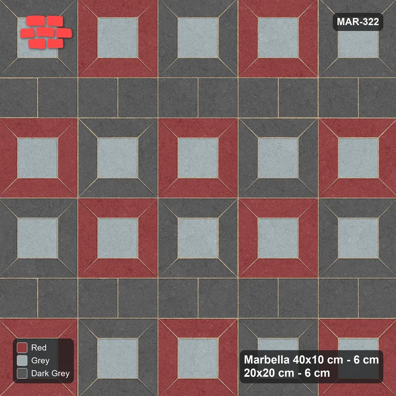 Interlock (Pasco) 40x10 cm · MAR-322 · Three-Tone Module Checkerboard - Urban Brick with Square Bands · Top view Interlock (Pasco) 40x10 cm · MAR-322 · Three-Tone Module Checkerboard - Urban Brick with Square Bands · Top view