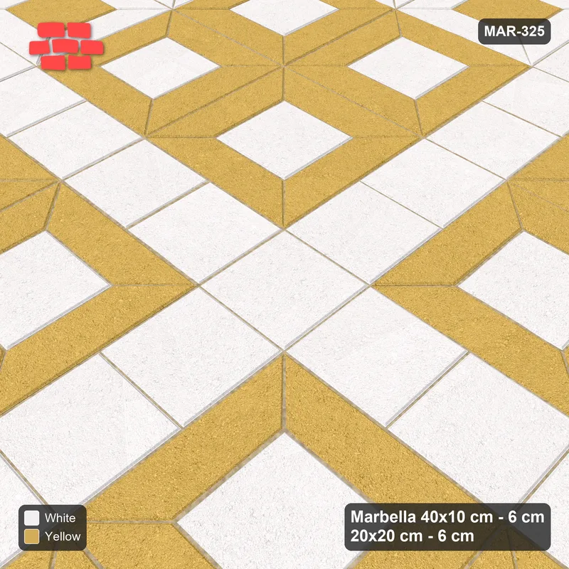 Interlock (Pasco) 40x10 cm · MAR-325 · Outer Module Ring - Ivory & Ochre with Square Strip (yellow-white) · Side view Interlock (Pasco) 40x10 cm · MAR-325 · Outer Module Ring - Ivory & Ochre with Square Strip (yellow-white) · Side view