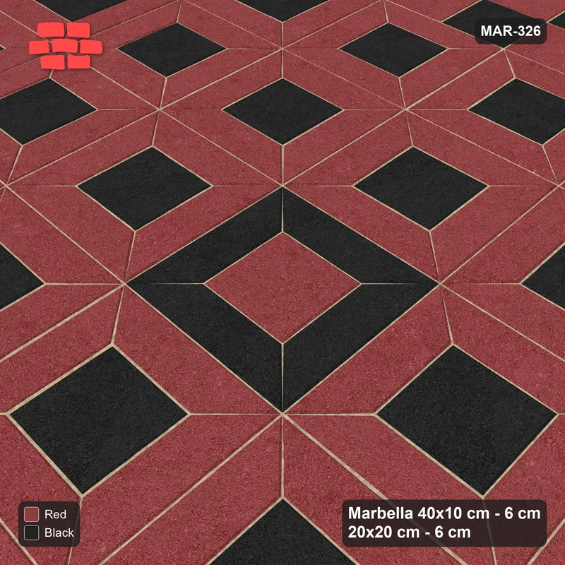 Interlock (Pasco) 40x10 cm · MAR-326 · Centre Medallion - Red & Black with Square Bands · Side view Interlock (Pasco) 40x10 cm · MAR-326 · Centre Medallion - Red & Black with Square Bands · Side view
