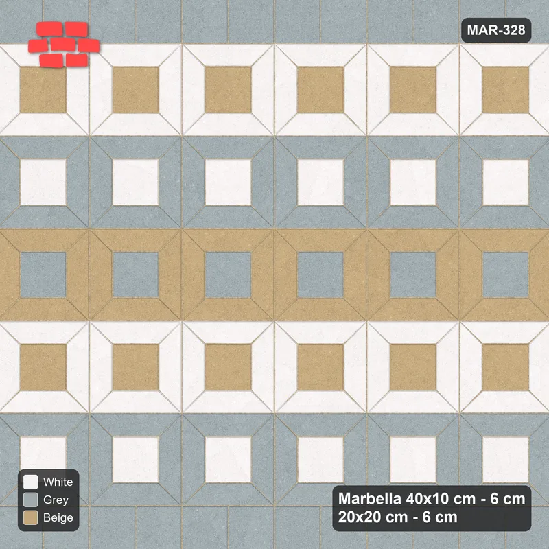 Interlock (Pasco) 40x10 cm · MAR-328 · Three-Tone Frame Rows - Coastal with Square Bands (grey-white-beige) · Top view Interlock (Pasco) 40x10 cm · MAR-328 · Three-Tone Frame Rows - Coastal with Square Bands (grey-white-beige) · Top view