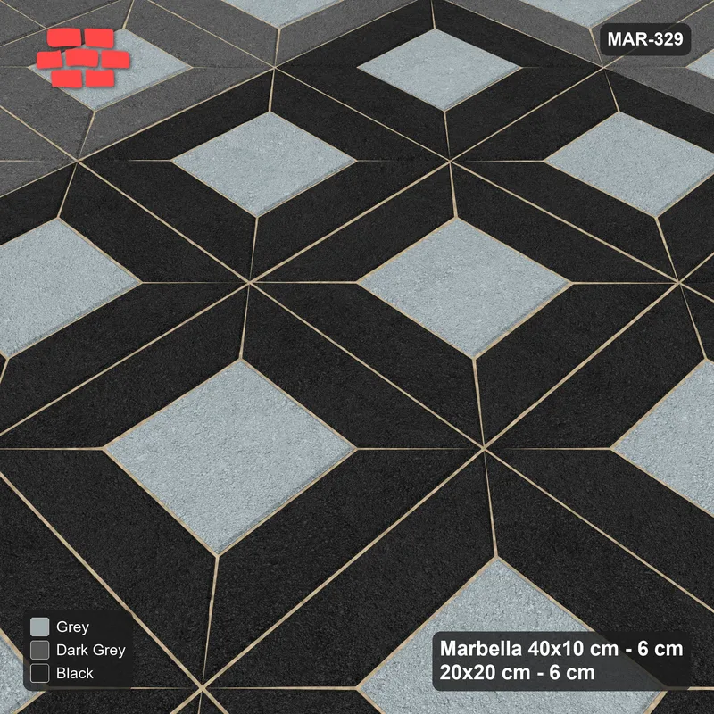 Interlock (Pasco) 40x10 cm · MAR-329 · Three-Tone Outer Ring - Graphite Scale with Square Columns (black-dark grey-grey) · Side view Interlock (Pasco) 40x10 cm · MAR-329 · Three-Tone Outer Ring - Graphite Scale with Square Columns (black-dark grey-grey) · Side view