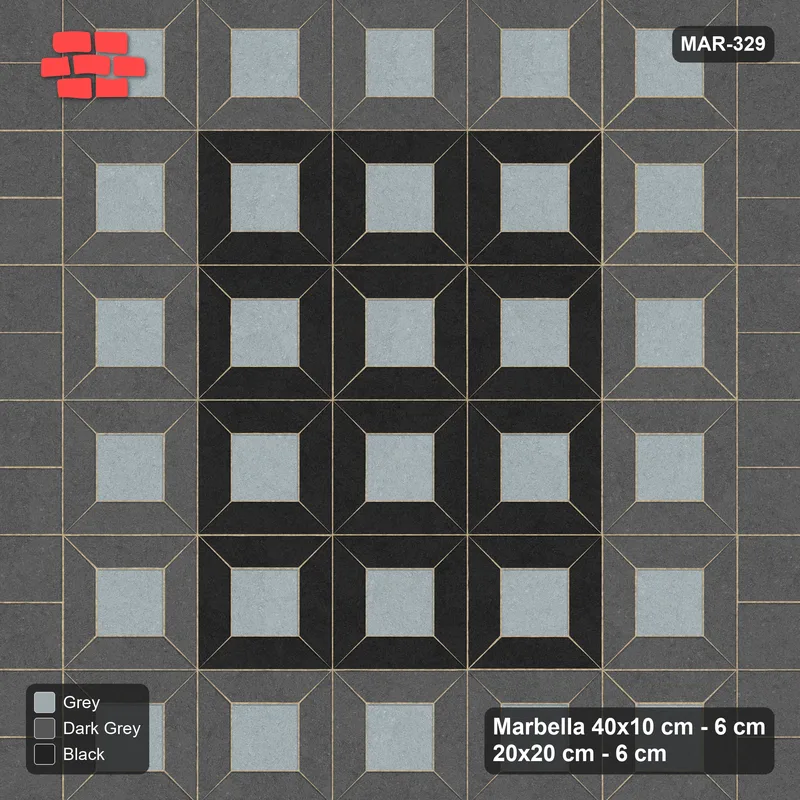 Interlock (Pasco) 40x10 cm · MAR-329 · Three-Tone Outer Ring - Graphite Scale with Square Columns (black-dark grey-grey) · Top view Interlock (Pasco) 40x10 cm · MAR-329 · Three-Tone Outer Ring - Graphite Scale with Square Columns (black-dark grey-grey) · Top view
