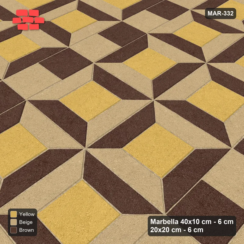 Interlock (Pasco) 40x10 cm · MAR-332 · Three-Tone Bevel Checkerboard - Harvest Gold with Square Columns (beige-brown-yellow) · Side view Interlock (Pasco) 40x10 cm · MAR-332 · Three-Tone Bevel Checkerboard - Harvest Gold with Square Columns (beige-brown-yellow) · Side view