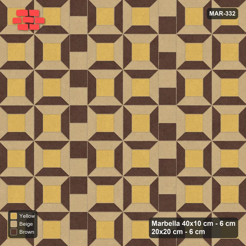 Interlock (Pasco) 40x10 cm · MAR-332 · Three-Tone Bevel Checkerboard - Harvest Gold with Square Columns (beige-brown-yellow) · Top view Interlock (Pasco) 40x10 cm · MAR-332 · Three-Tone Bevel Checkerboard - Harvest Gold with Square Columns (beige-brown-yellow) · Top view