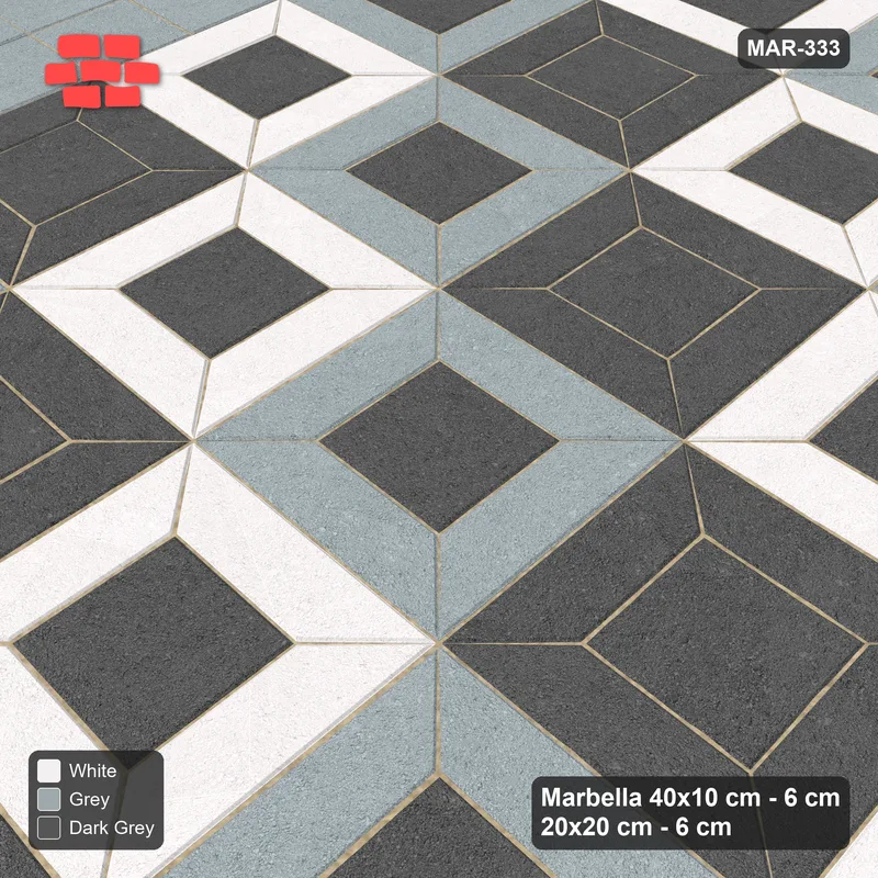Interlock (Pasco) 40x10 cm · MAR-333 · Diagonal Three-Tone Frames - Monochrome with Square Columns (dark grey-white-grey) · Side view Interlock (Pasco) 40x10 cm · MAR-333 · Diagonal Three-Tone Frames - Monochrome with Square Columns (dark grey-white-grey) · Side view
