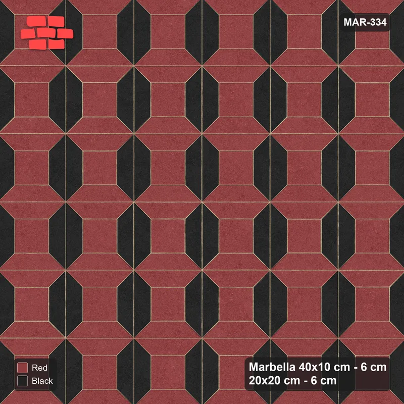 Interlock (Pasco) 40x10 cm · MAR-334 · Bevel Frame - Red & Black · Top view Interlock (Pasco) 40x10 cm · MAR-334 · Bevel Frame - Red & Black · Top view