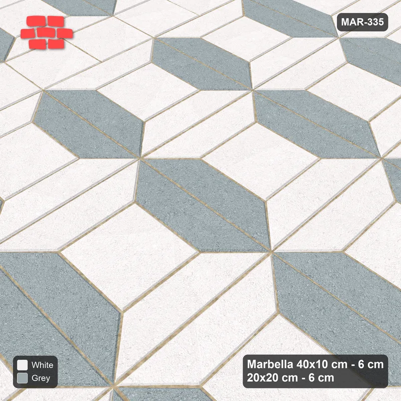 Interlock (Pasco) 40x10 cm · MAR-335 · Bevel Frame Dark Centre - Salt & Pepper with Square Columns (grey-white) · Side view Interlock (Pasco) 40x10 cm · MAR-335 · Bevel Frame Dark Centre - Salt & Pepper with Square Columns (grey-white) · Side view