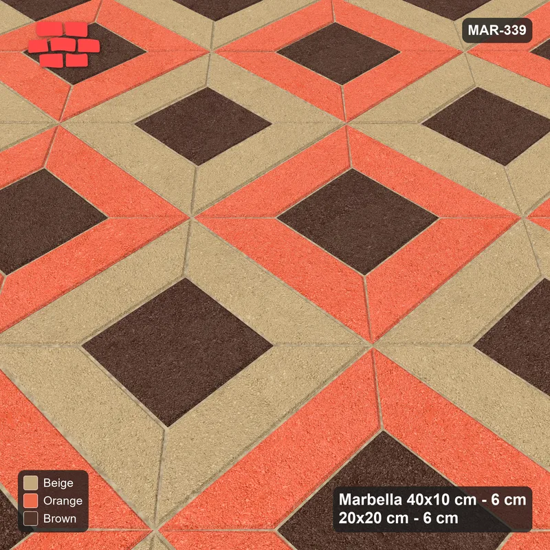 Interlock (Pasco) 40x10 cm · MAR-339 · Three-Tone Module Checkerboard - Autumn with Square Columns (beige-brown-orange) · Side view Interlock (Pasco) 40x10 cm · MAR-339 · Three-Tone Module Checkerboard - Autumn with Square Columns (beige-brown-orange) · Side view