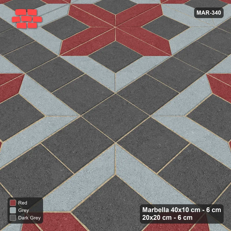 Interlock (Pasco) 40x10 cm · MAR-340 · Three-Tone Pinwheel Star - Urban Brick with Square Strip (grey-red-dark grey) · Side view Interlock (Pasco) 40x10 cm · MAR-340 · Three-Tone Pinwheel Star - Urban Brick with Square Strip (grey-red-dark grey) · Side view