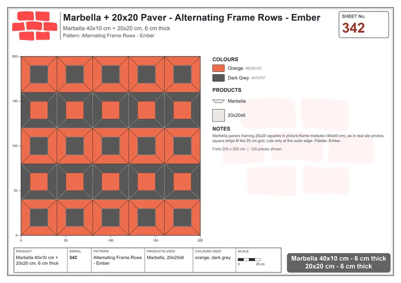 Interlock (Pasco) 40x10 cm · MAR-342 · Alternating Frame Rows - Ember · Laying plan Interlock (Pasco) 40x10 cm · MAR-342 · Alternating Frame Rows - Ember · Laying plan