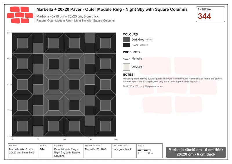 Interlock (Pasco) 40x10 cm · MAR-344 · Outer Module Ring - Night Sky with Square Columns · Laying plan Interlock (Pasco) 40x10 cm · MAR-344 · Outer Module Ring - Night Sky with Square Columns · Laying plan